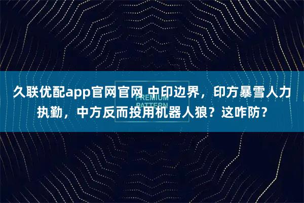 久联优配app官网官网 中印边界，印方暴雪人力执勤，中方反而投用机器人狼？这咋防？